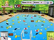 Filthy Pool Cleanup online game screenshot, scrubbing green algae from a swimming pool