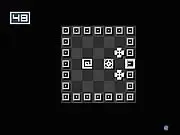 Free online game screenshot of Ending: Minimalist Dungeon showing simple colored square characters and walls in a strategic puzzle-style layout