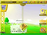 Happy Builder free online game screenshot showing a crane dropping a block onto an unfinished structure.