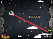 Free online game screen of Atomic Escape showing a small robot using a mining laser to carve a path through icy rock while avoiding explosives in a snowy pit