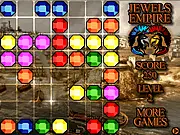 Free online game screen for Jewels Empire showing a grid of various colored and glittering jewels waiting to be matched in a line of four