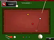 Casual French Billiards online game screenshot, a cue ball positioned for a carom shot on a green table