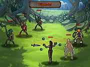 Pact Forest Gauntlet free online game screenshot, a group of fantasy adventurers walking through a dark forest path