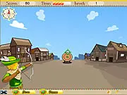 Medieval Archer 2 free online game screenshot, aiming an arrow at a distant bullseye target