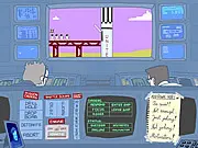 A Second Chance game screen showing four astronauts navigating a large, gray asteroid in space with mission control details overlaid.