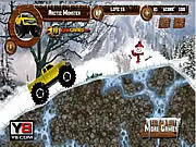 Arctic Monster Truck game screen showing a huge red monster truck balancing on a snowy, challenging ramp