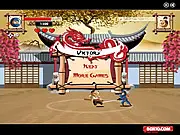 Nasty Ninja game screenshot showing Takeshi the ninja fighting an enemy in a 2D action platformer on PlayArcadeHub