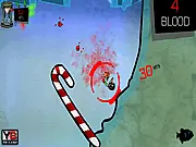 Feed Us Xmas Xpansion game image - the red, deadly piranha swimming in Christmas-themed water full of blood and floating victims