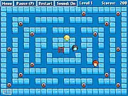 Play Zombies and Donuts free online puzzle game, collecting donuts, rescuing people from zombies, pushing orange blocks