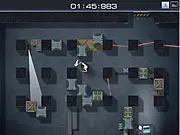 Wolverine Tokyo Infiltration game screen - a top-down view of Wolverine moving past security cameras and guards in a building