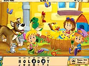 Hidden Words online game thumbnail showing various hidden symbols and objects in a cluttered image, with letters being uncovered.