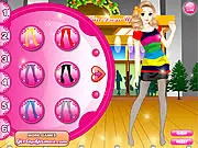 Candy Store Girl Dressup online game image showing a girl with a lollipop, wearing a brightly colored, candy-themed outfit.