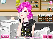 Pretty Secretary Makeup game image showing a professionally dressed working girl receiving a glamorous office makeover with makeup and fashion.