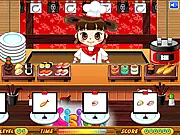 Sushi Scrumptious time management game with cute chef serving sushi dishes to customers