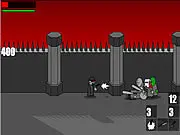Screenshot of Madness: Recommencement showing a stick-figure character shooting enemies in a violent, bloody action scene