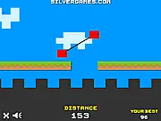 Mad Pixel Run 2 game screenshot showing two small, square pixel characters running across platforms with gaps, intense free online highscores game