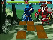 Screenshot of A Knight to Remember online game showing the brave knight character engaged in a card-based battle against a shadowy foe
