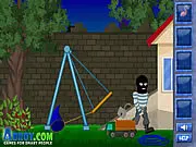 Screenshot of Clumsy Robber Adventure game showing the robber character attempting to grab a diamond while avoiding a laser grid and security guard