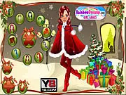 Screenshot of December Cover Elf-Girl dress-up game showing the elf model in a stylish winter outfit with holiday accessories