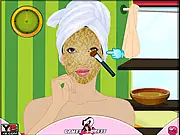 Screenshot from Acne Natural Care game showing a character receiving a natural facial treatment and mask