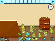Screenshot of Wow Escape the Frog game showing a cartoon frog trapped in a room with puzzles and keys