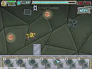Gameplay screenshot of a robot running and dodging falling meteorites and obstacles in the free online survival game Ironcalypse.