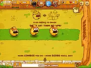 Gameplay screenshot of a character defending against an army of angry, rebelling potatoes in the free online action game Potato Rebellion.