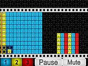 Screenshot of the game Laser Beam Escape showing a colorful block runner character with an approaching set of red and blue blocks, fleeing a large purple laser beam.
