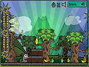 Screenshot of the game Vegetarian Rat On The Run showing the small rat hero running past a large, dangerous spinning saw blade in the forest.