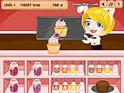 Bright, colorful cupcakes being decorated in the Cupcake Rush free online time management game