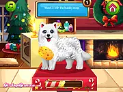 Cute dog and cat being styled with Christmas accessories in Paws to Beauty: Christmas Edition free game