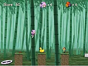 Lost Toys of Mini Lady free online game screenshot showing the young Mini Lady character jumping over a spike trap while a monster enemy approaches to collect a lost toy