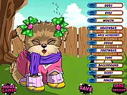 Screenshot of Adorable Puppy Dressup game showing a cute puppy wearing a funny outfit on PlayArcadeHub