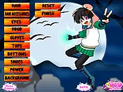 Screenshot from Earth Guardian Dressup game showing the character Dawn in a green nature-themed superhero costume