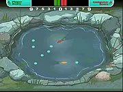 Screenshot from Sticky Outie Bits online educational game showing two custom-designed fish racing to eat food