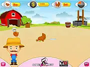 Screenshot of Turkey Farm Management free online game showing a farmer feeding turkeys in a pen, time management farming simulator