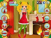 Santa Baby Girl free online makeover game screenshot showing the character Alice in festive Christmas attire and makeup after a spa treatment.