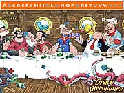 Screenshot of Popeye Hidden Alphabets free online game showing Popeye the Sailor Man and hidden letter clues, hidden object puzzle