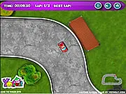 Screenshot of Pasture Racing online game showing a small car racing against an opponent on a green, grass-covered track