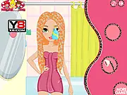 Screenshot of Night Makeover Salon, a free online dress up and hair styling game, showing a female character with a stylish new hairdo and makeup.