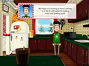 Screenshot from Jerry's Merry Christmas free online game, showing a character next to a Christmas tree with various objects to interact with.