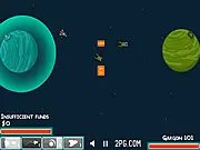 Screenshot of Worlds At War free online strategy game showing Earth defending against hostile alien planets with missiles and a fleet of space ships