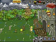 Screenshot from Knights vs Zombies TD online game showing medieval knights battling a horde of green zombies on a battlefield
