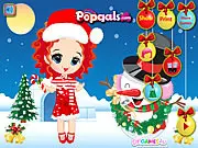 Merry Christmas Noel Dress Up online game, girl posing with a snowman in a festive outfit, free holiday fashion game