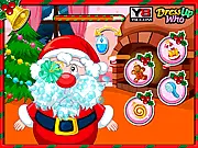 Screenshot of the Santa Claus Beardy Makeover game showing a close-up of Santa's face during a beard trimming session on PlayArcadeHub