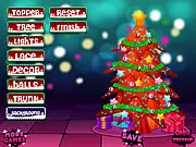 Christmas Tree Design free online game, decorating a festive tree with lights, ornaments, and garland, holiday decoration game