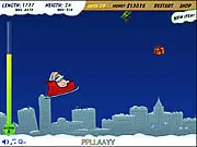 Turbo Santa 2 free online distance game, Santa flying a boosted sleigh, buying crazy upgrades for a Christmas game