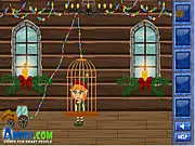 Screenshot of the Christmas Trouble game showing the little elf character jumping over a spike trap in a snowy platformer level on PlayArcadeHub
