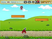 Angry Birds Love Bounce free online game screenshot, Red Angry Bird and female bird in love, playing physics puzzle game on PlayArcadeHub