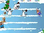 Up To Snow Good game screenshot, character throwing snowballs at evil snowmen, play free online arcade game